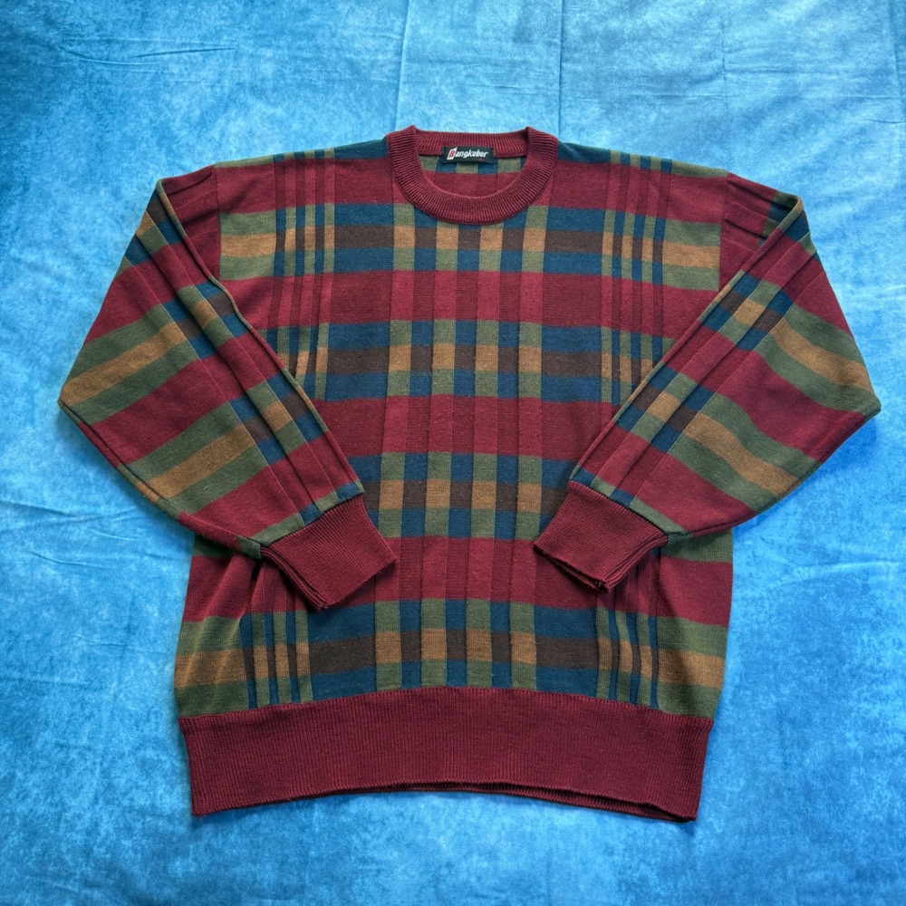 Vintage Bangkuber Plaid Knit Sweater XL 50% Wool Grandpa Core Korea - Picture 1 of 7